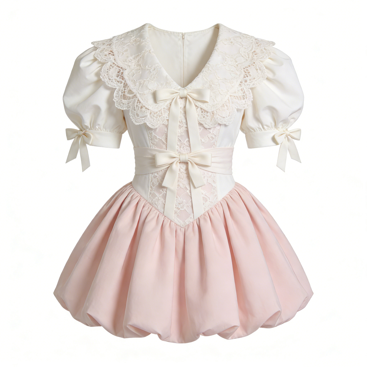 Creamy Lace Bow Tulip Dress