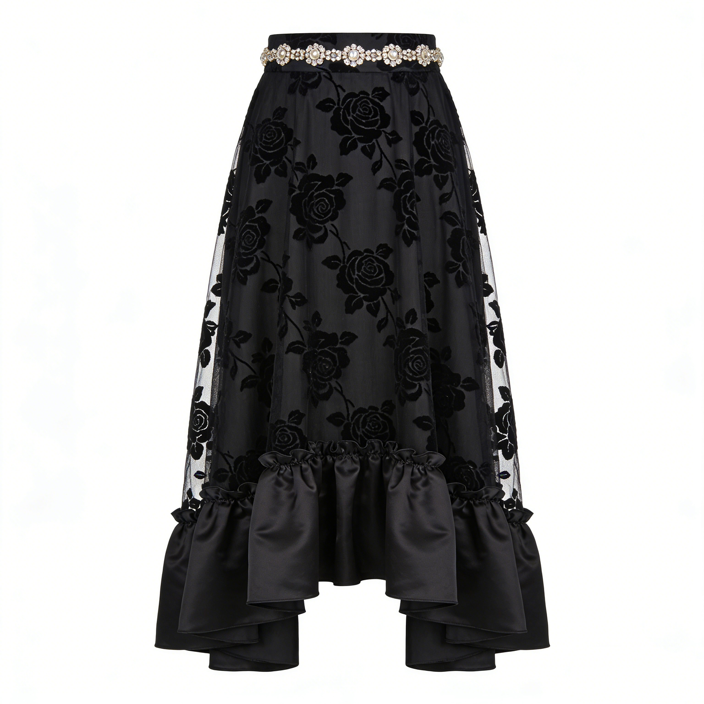 Black Velvet Rose High-Low Skirt