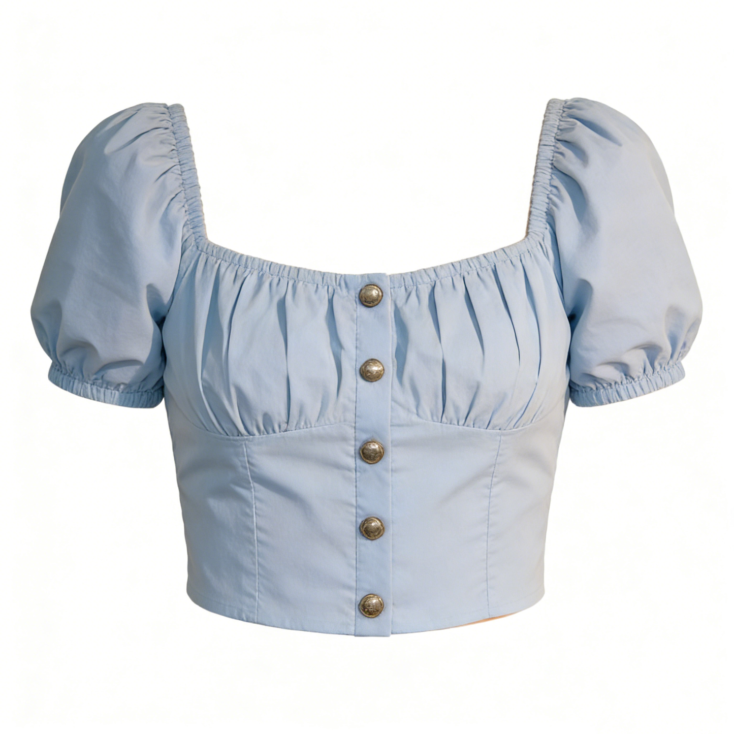 Light Blue Puff Sleeve Square Neck Crop Top