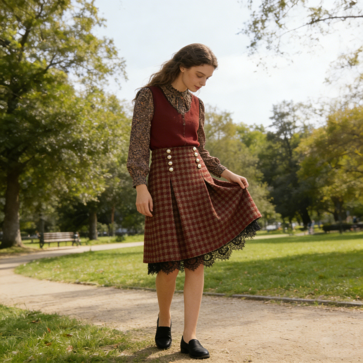 Double-breasted Pearl Button Midi Skirt