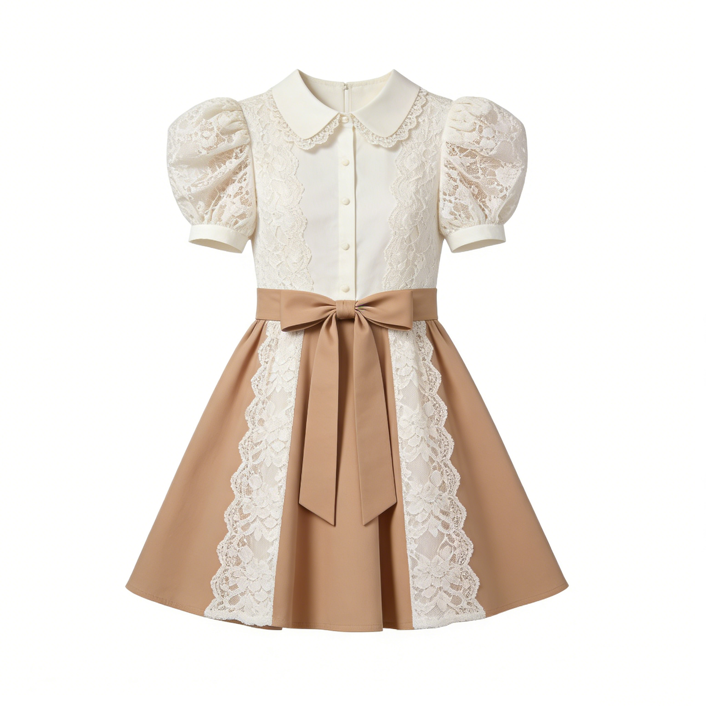 Elegant Beige and White Lace Dress