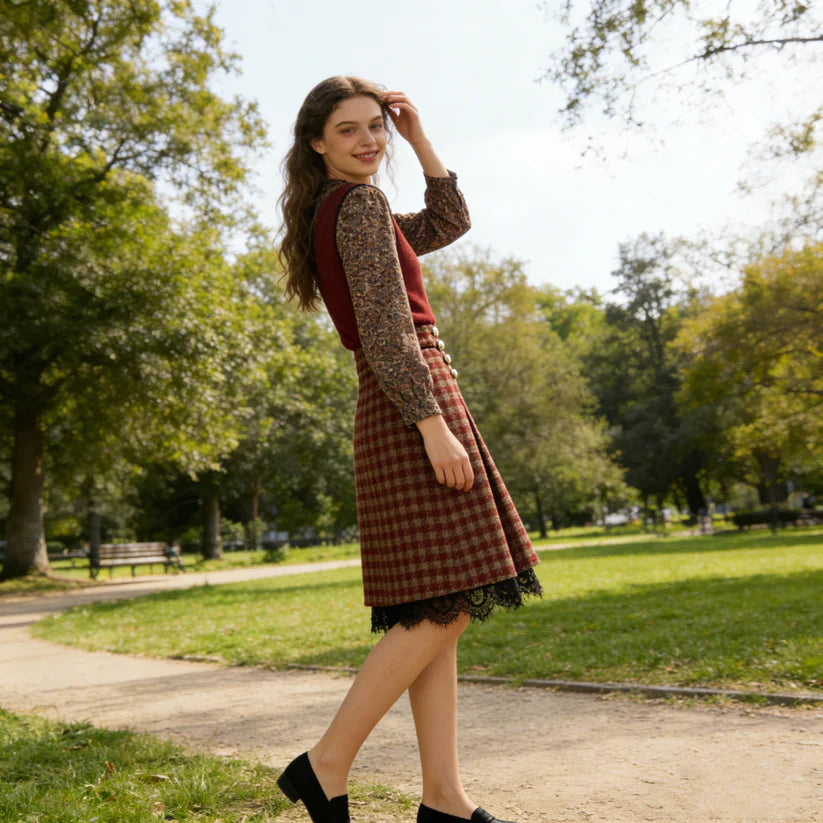 Burgundy Knit Vest & Vintage Floral Blouse Two-Piece
