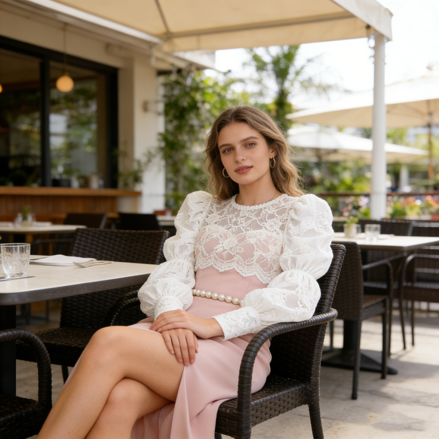 Lace Splicing Pink Dress