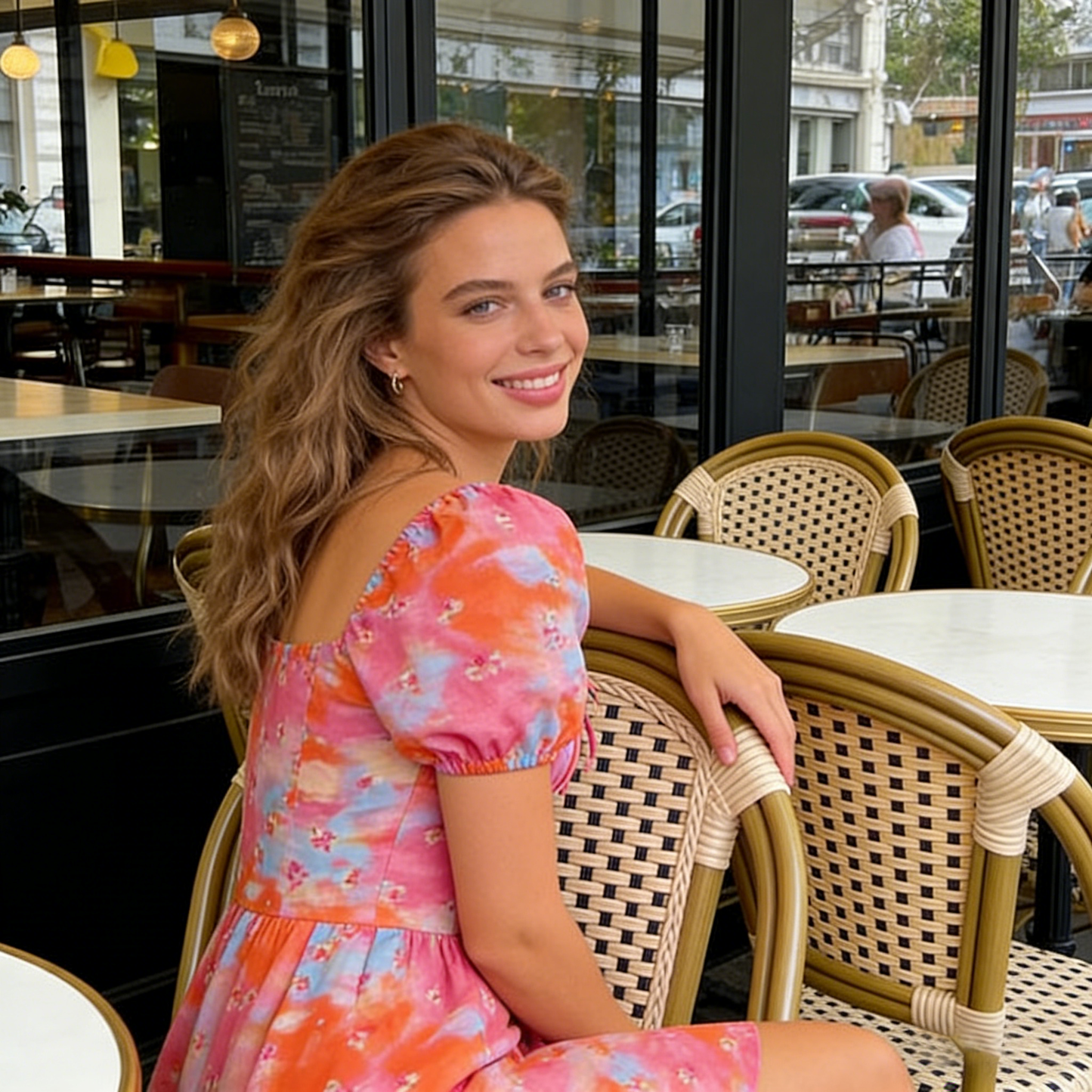 Vacation Style Pink Orange Tie-Dye Floral Dress