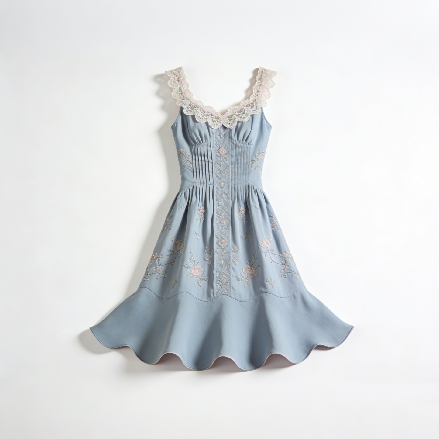 Blue Lace V Neck Floral Dress