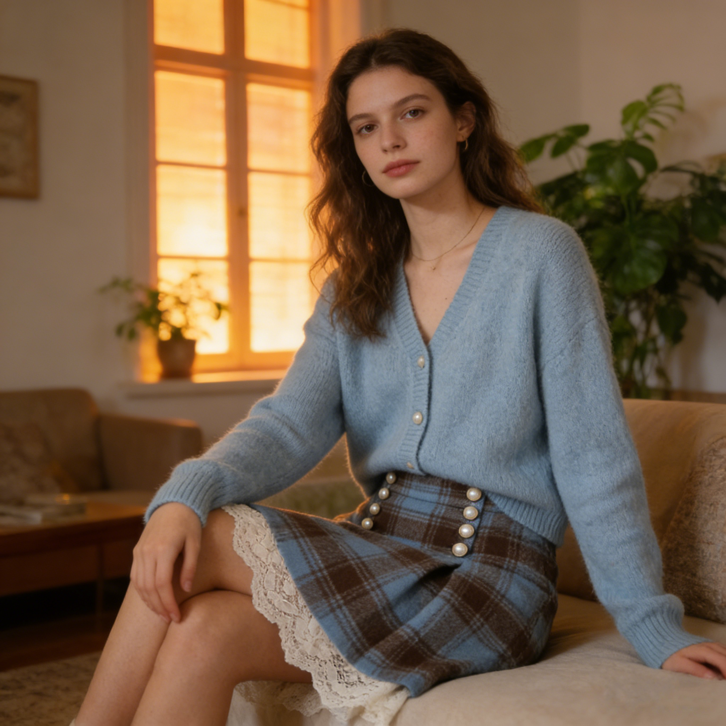 Blue Plaid Pearl Skirt