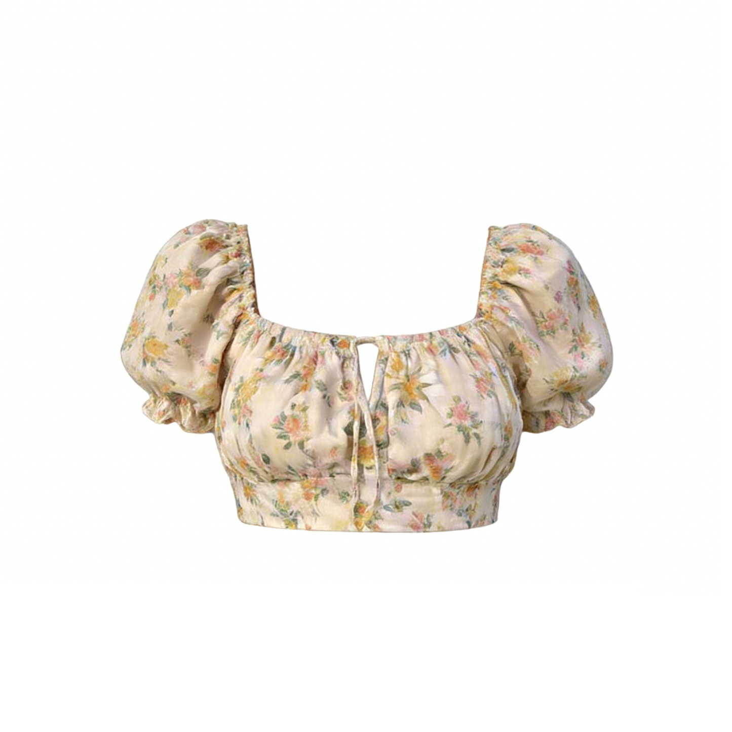 Pastel Floral Puff Sleeve Crop Top