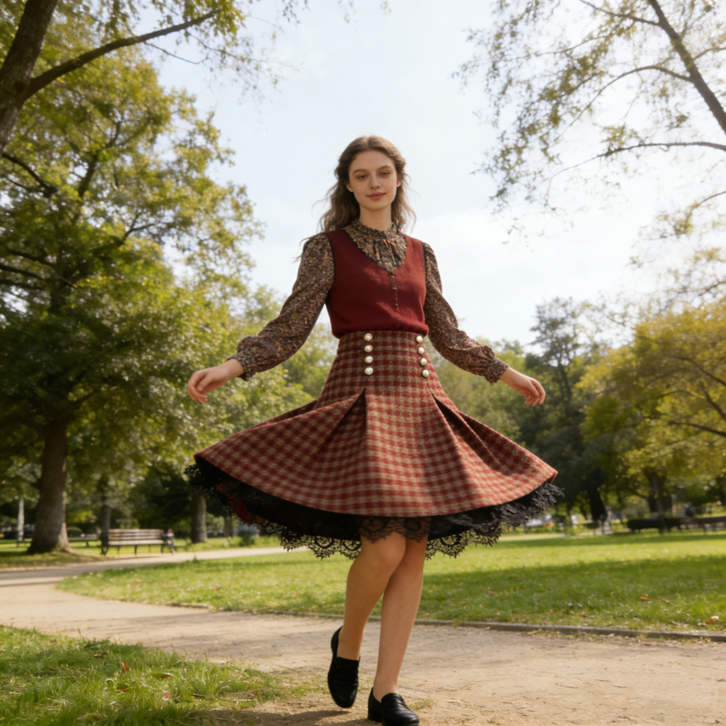 Double-breasted Pearl Button Midi Skirt