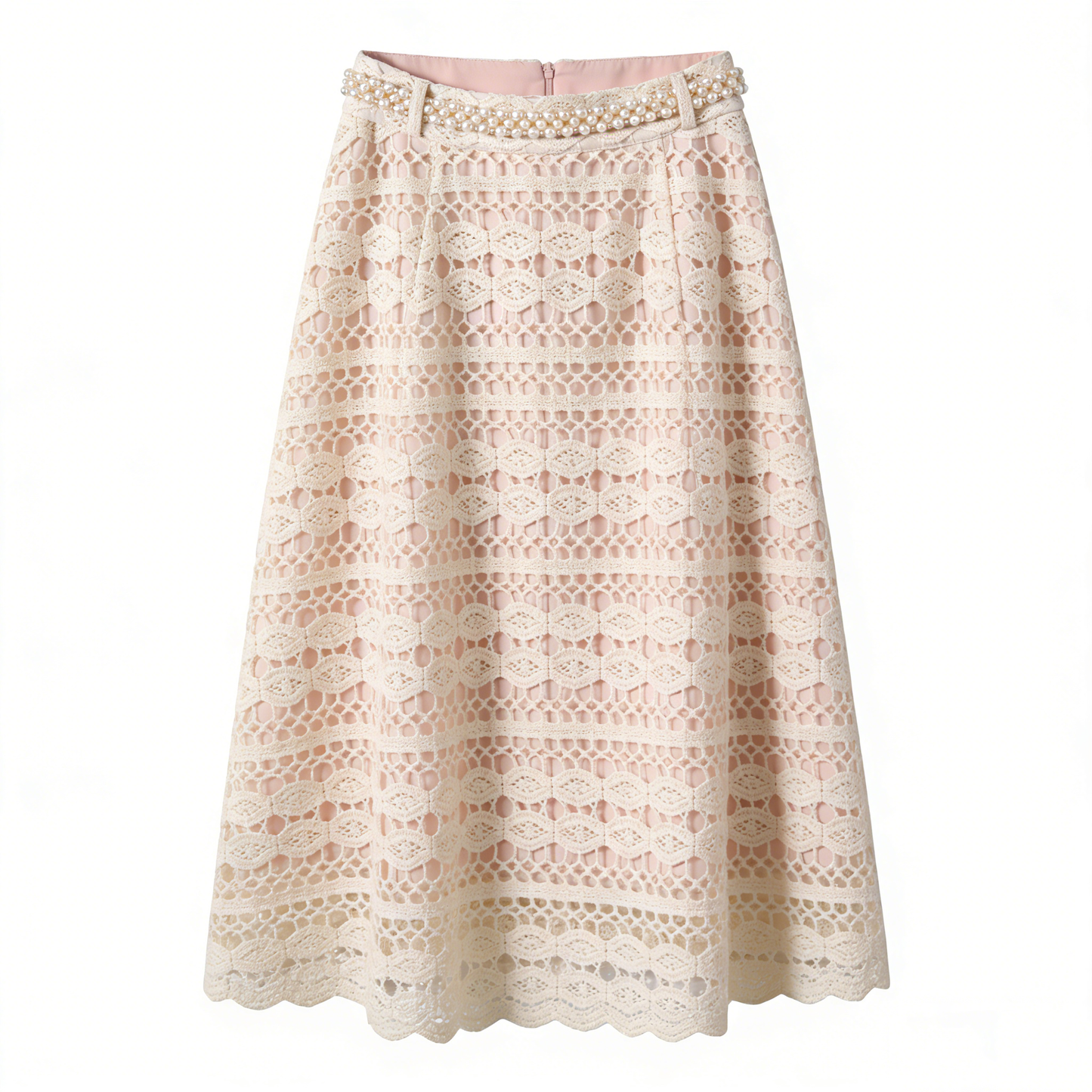 Cream Crochet Lace Midi Skirt