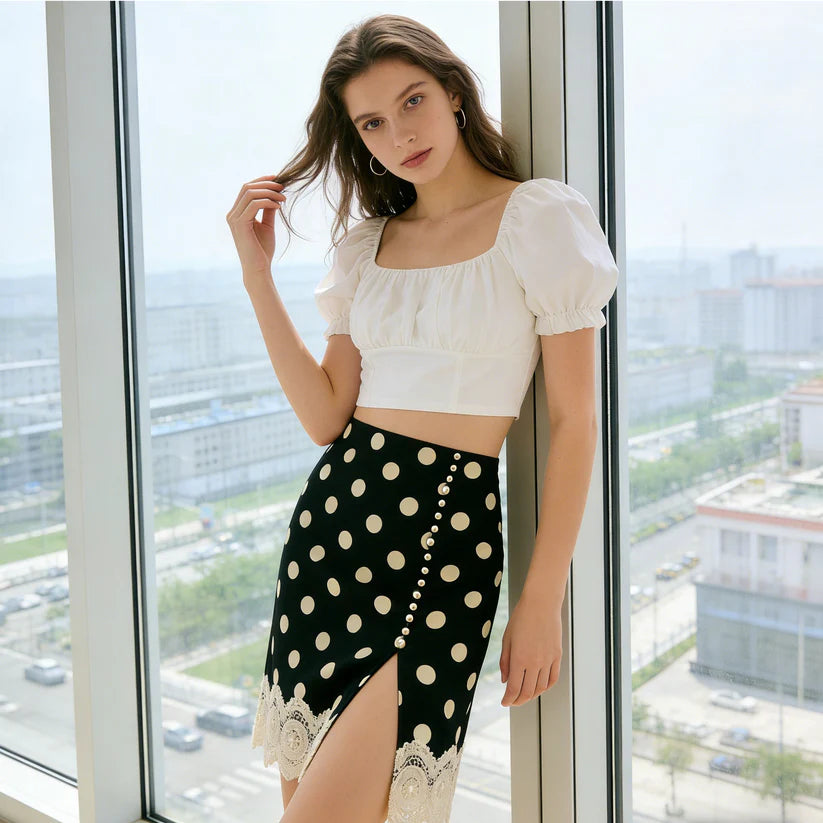 White Puff Sleeve Square Neck Crop Top