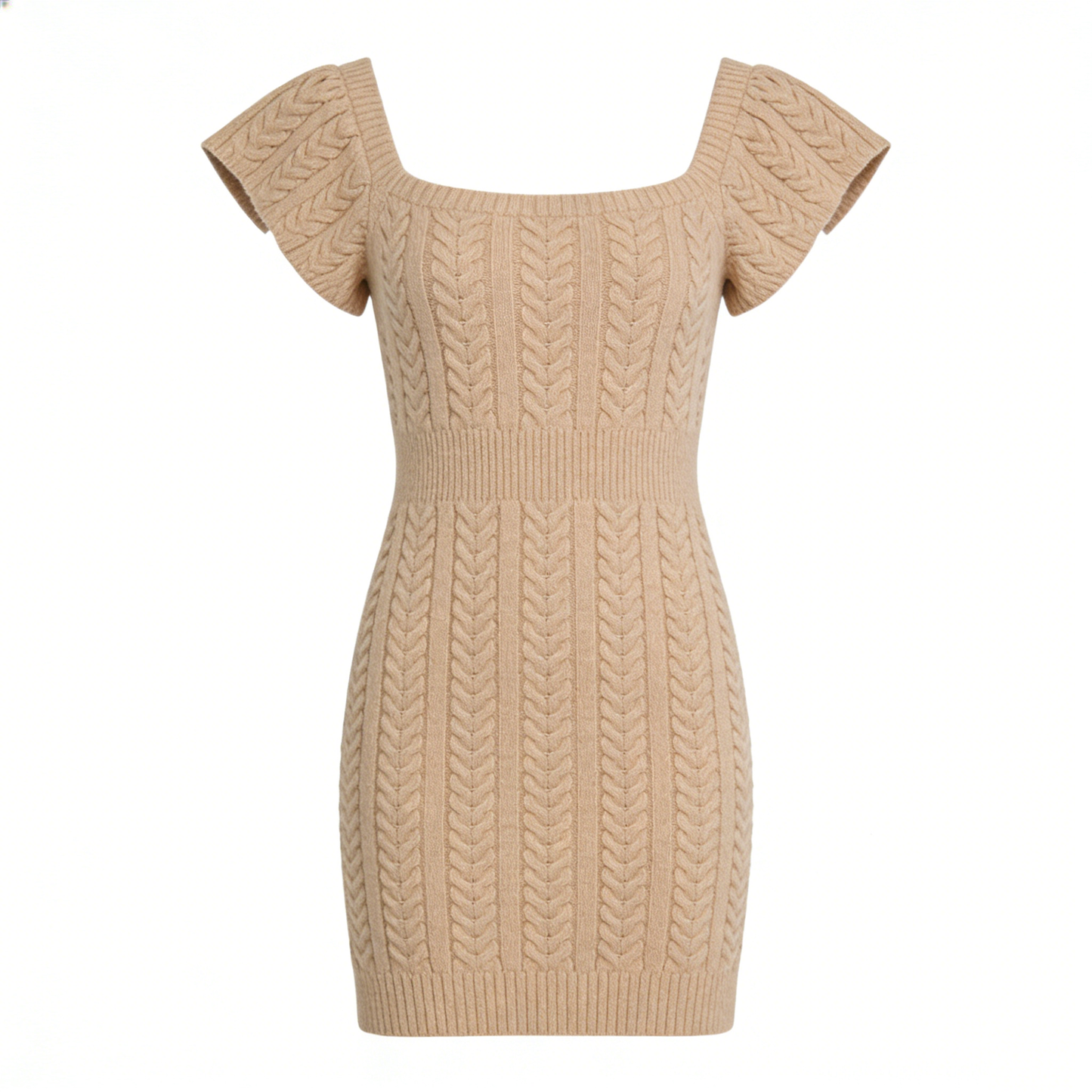 Camel Cable Knit Mini Dress