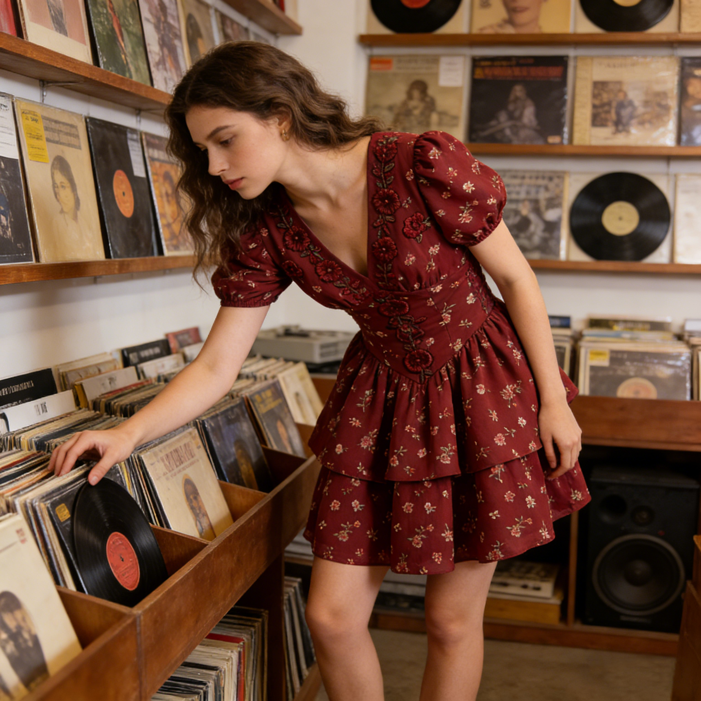 Burgundy Floral Tiered Dress