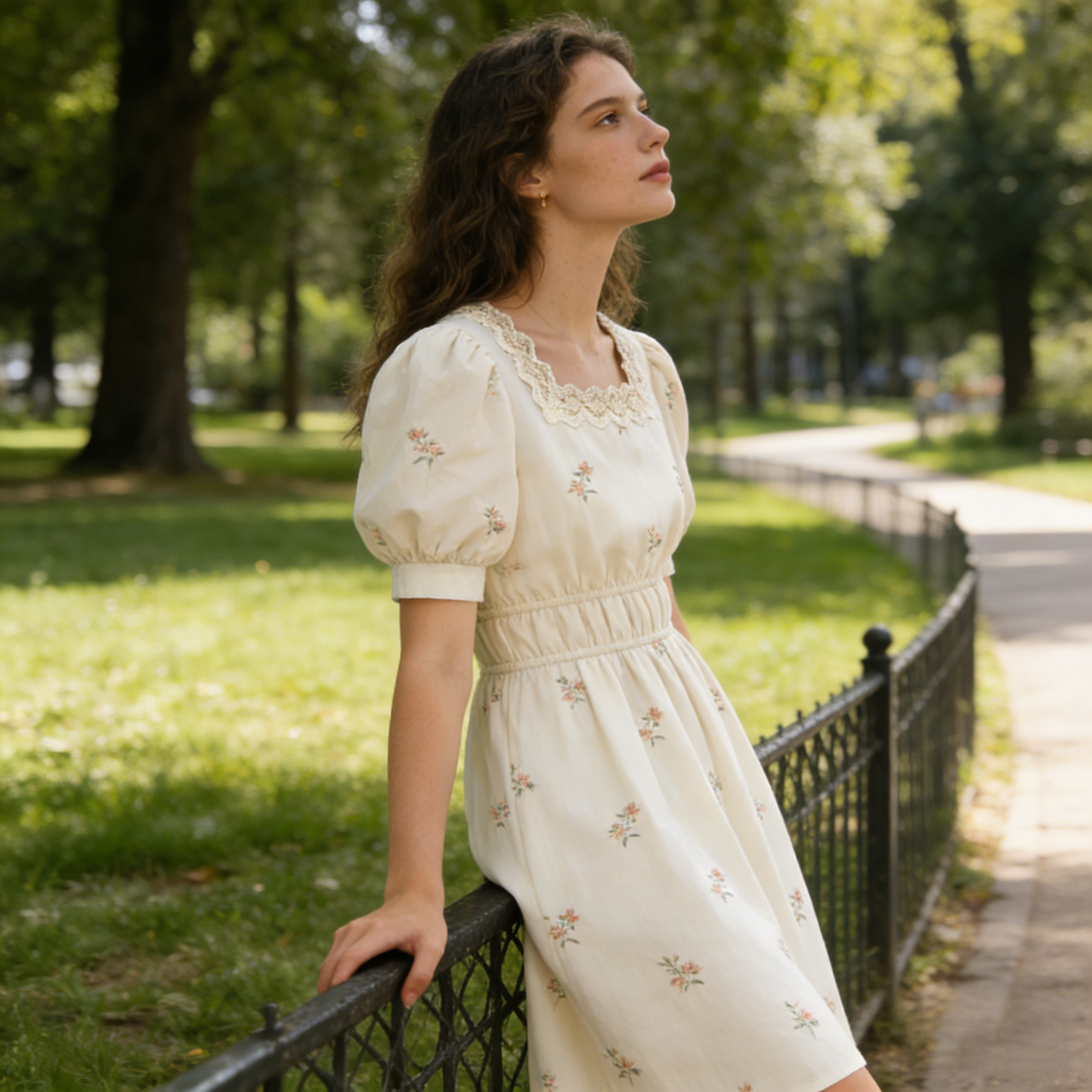 Square Neckline Puff Sleeve Mini Dress