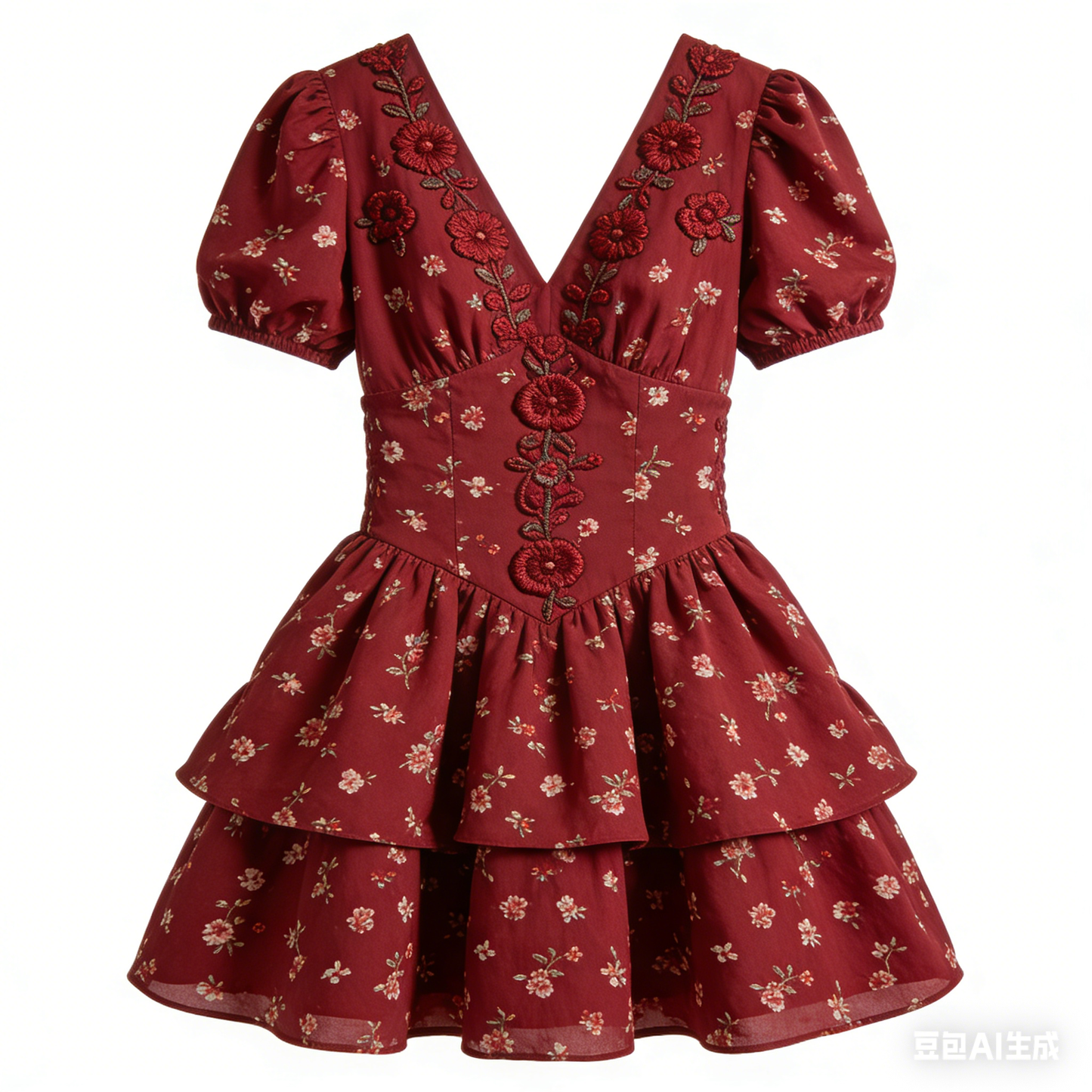 Burgundy Floral Tiered Dress